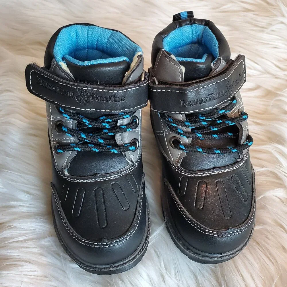 Beverly Hills Boy's Black Polo Club Lace-up Non-Slip Trendy Exeter Boot SZ 5